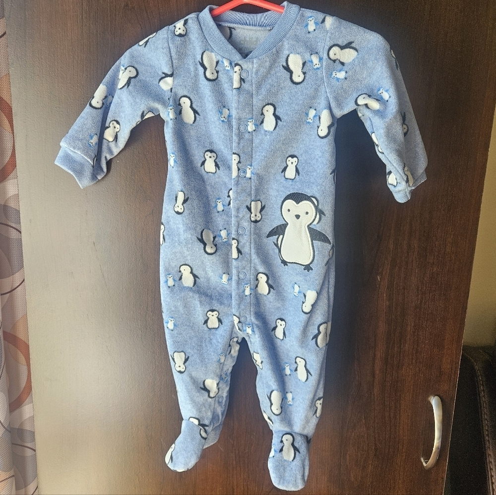 Child Of Mine Blue Penguin Pattern Footie Size 3 to 6 Months